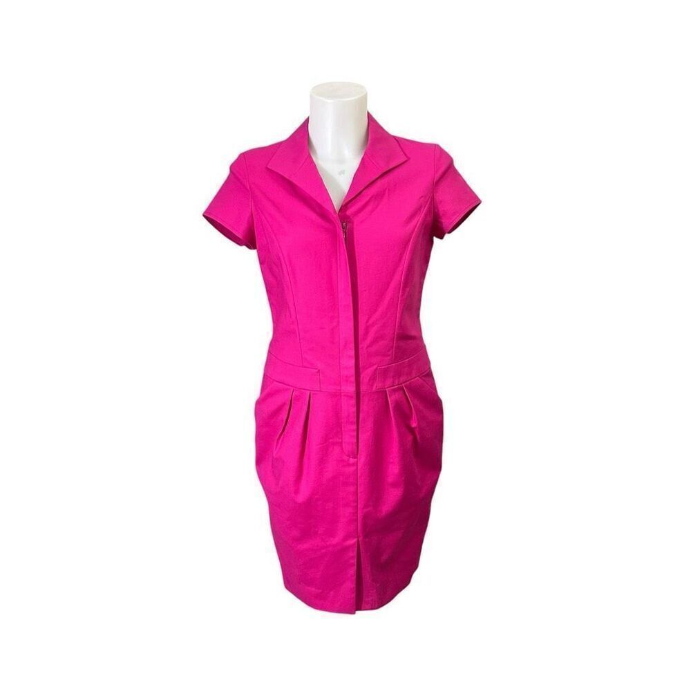 Lafayette 148 Bright Pink Cap Sleeve Zip Collared Mini Dress size‎ 4 Petite